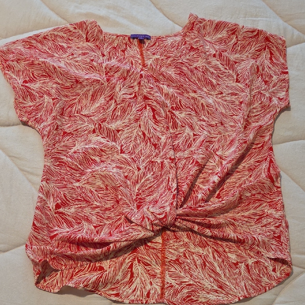 West Kei Red and White Feather Print Blouse